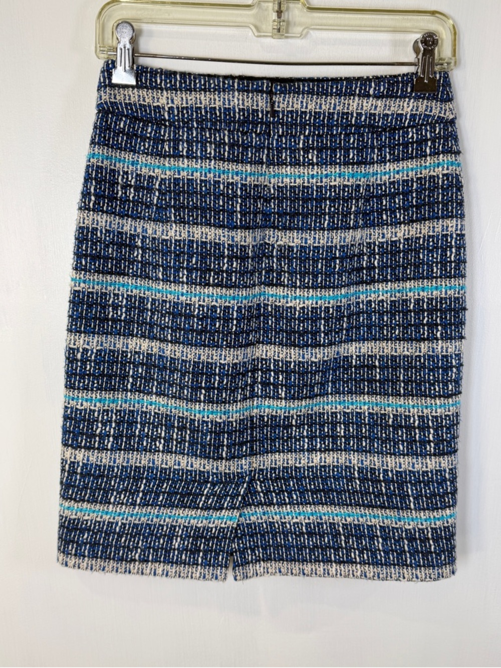 Tory Burch Navy and Cream Striped Knit Lined Pencil Skirt with Teal Accents Sz 0 - Picture 4 of 13